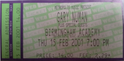 Gary Numan Ticket Birmingham 15-02-2001
